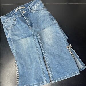 Blue Denim kids flare Jeans with Pearl Detailing 7/8 regular